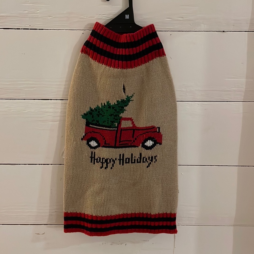NWT Pet Posse Doggy Christmas Sweater with Farm Truck and Christmas Tree, Size M